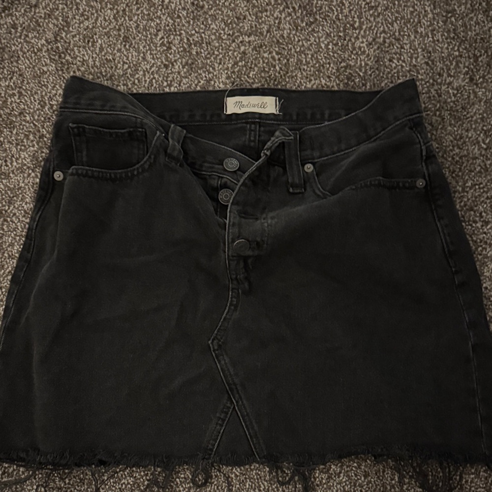 Madewell Black Button-Front Denim Mini Skirt